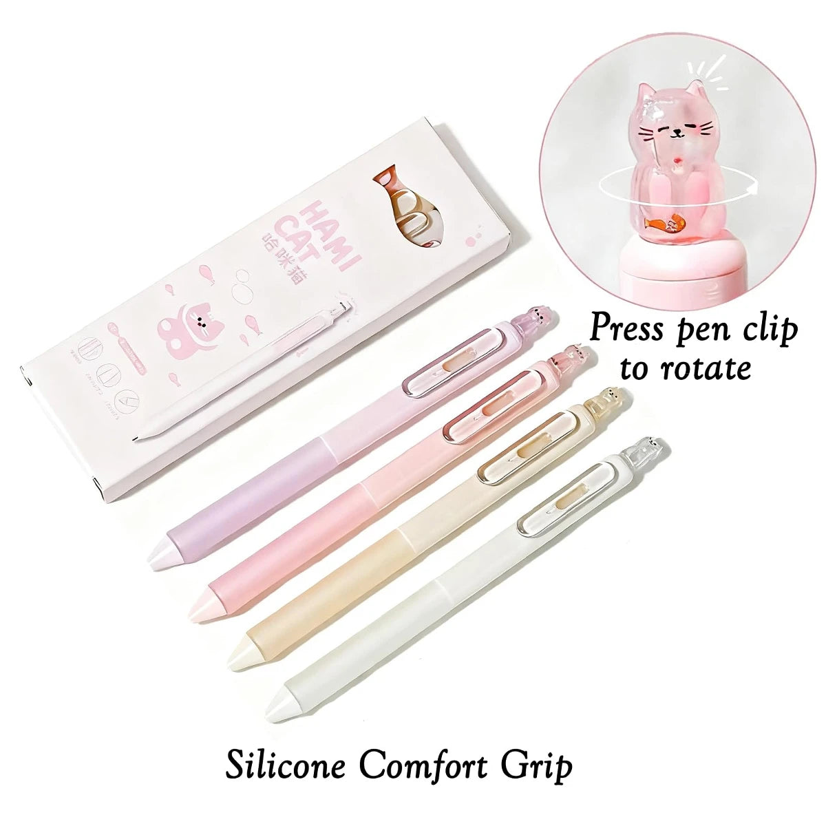 4pcs Kawaii Cat Retractable Gel Pens, Ink Fine Tip 0.5mm, Smooth Writing Cute Ballpoint Pens for Note Taking, Office School Supp