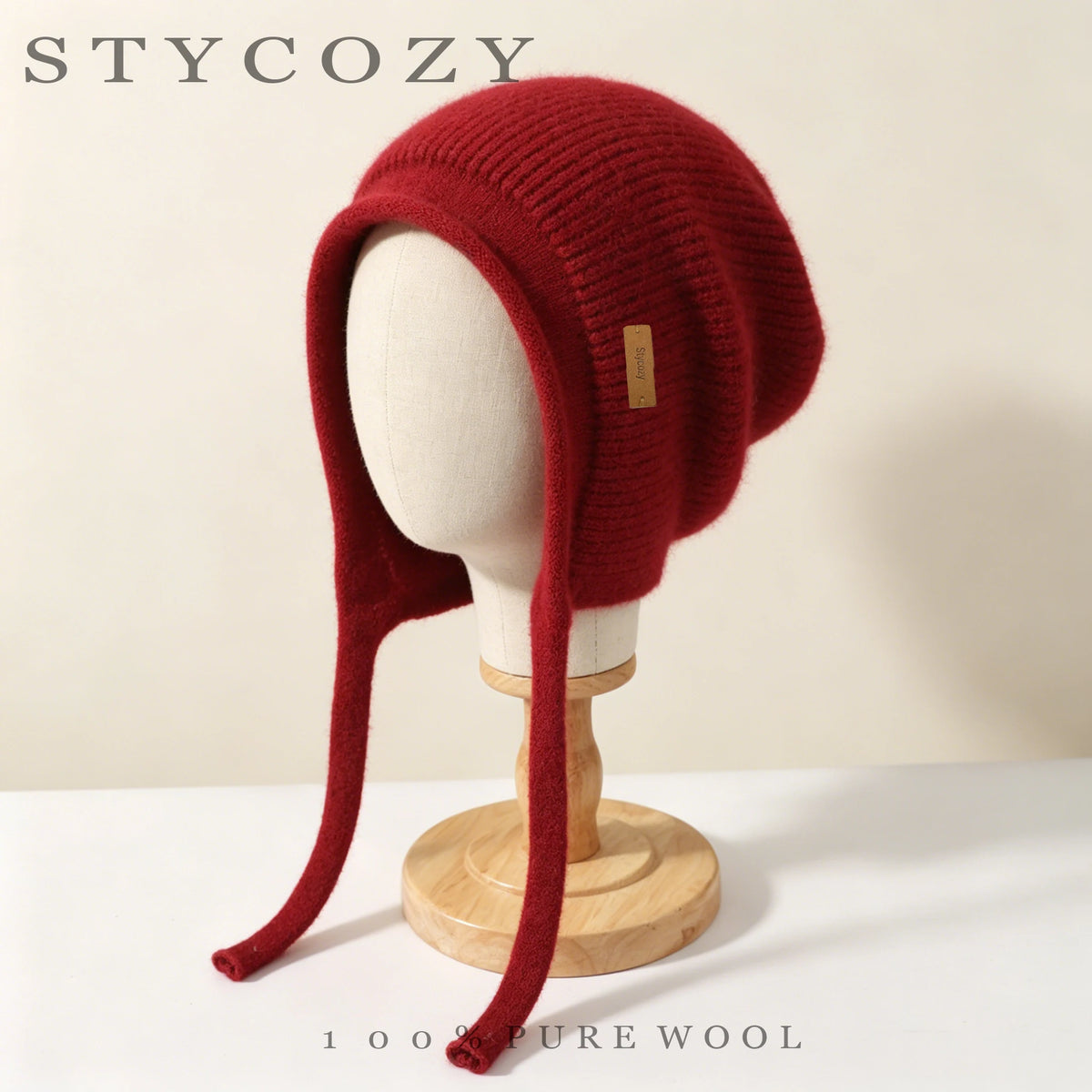 Stycozy Women's Wool Knitted Earflap Winter Hat Warm Beanie