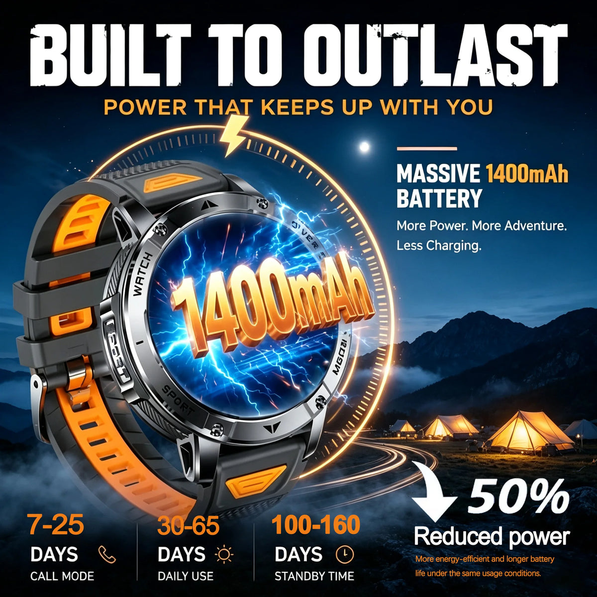 Military Smartwatch With Flashlight, Waterproof Design And Heart Rate Tracking