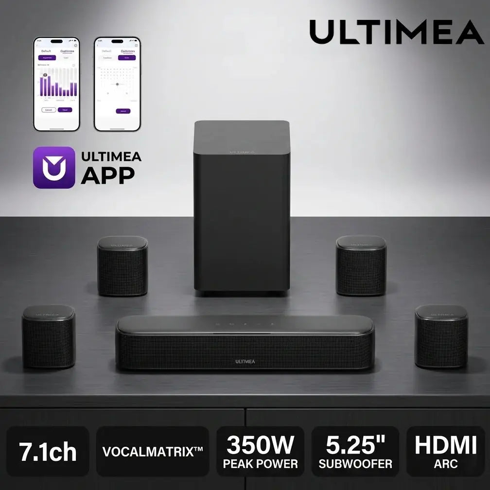 ULTIMEA Aura S4T 350W 7.1ch TV Soundbar with 4 Surround Speakers, Surround Sound System with Subwoofer, App Control, HDMI ARC