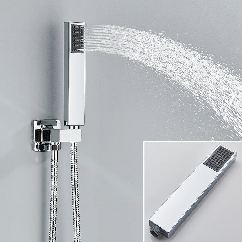 Chrome Concealed Shower Faucet System 2-way Rainfall Bathroom Mixer Bathtub Tap with Hand Sprayer