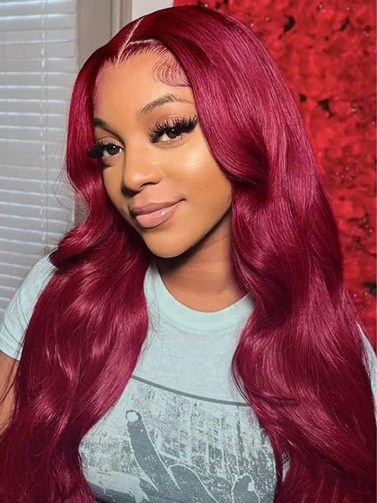 3B 3C Wine Red Colored Body Wave Human Hair Burgundy Wig 220 Density HD Lace Frontal Wigs Burgundy 99J