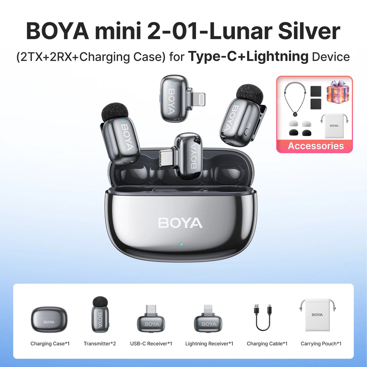 BOYA Mini 2 Wireless Lavalier Microphone With AI Noise Reduction