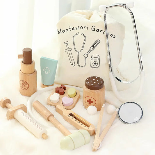 Wooden Doctor Pretend Play Kit With Stethoscope And Medical Tools