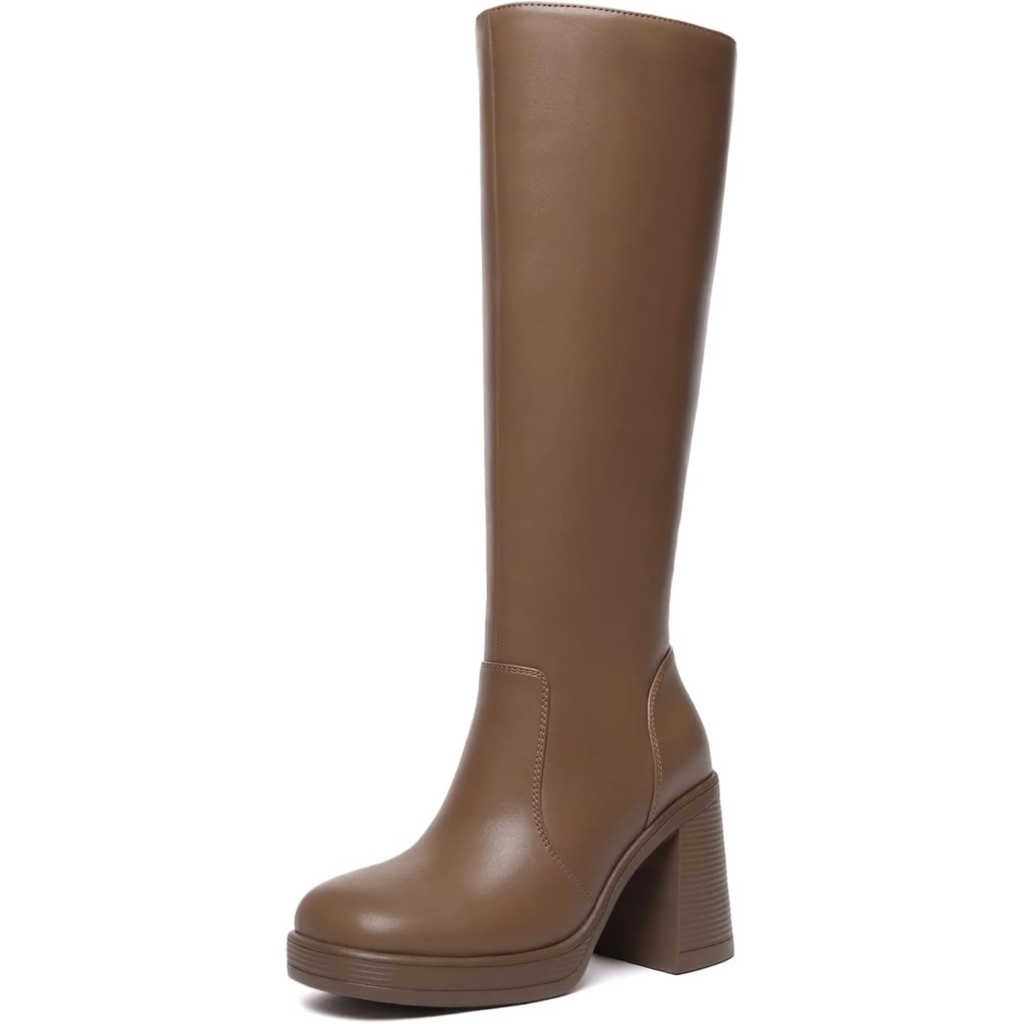 Knee High Platform Boots For Women Square Toe Chunky Heel
