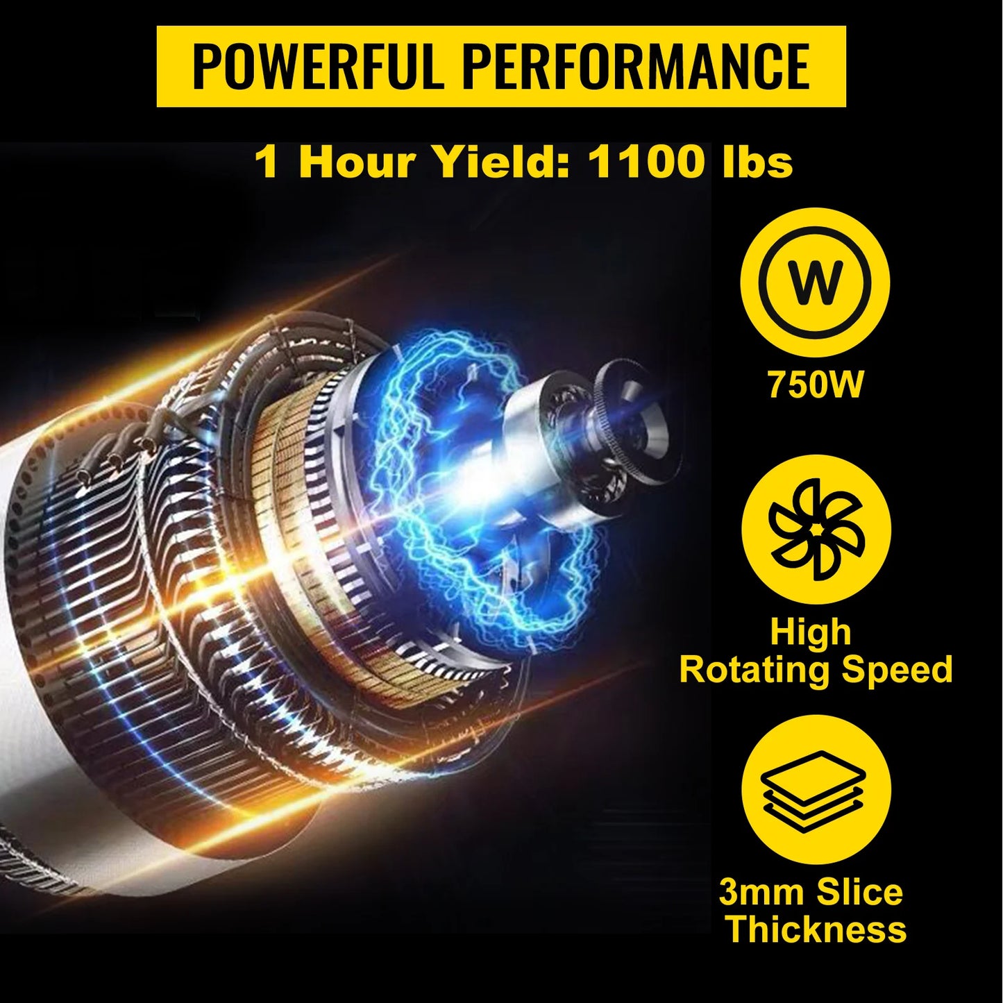 SucceBuy 500Kg/H Electric Meat Slicer 750W Commercial Meat Cutter 3mm Stainless Steel Blade Food Cutting Slicing Kitchen Machine