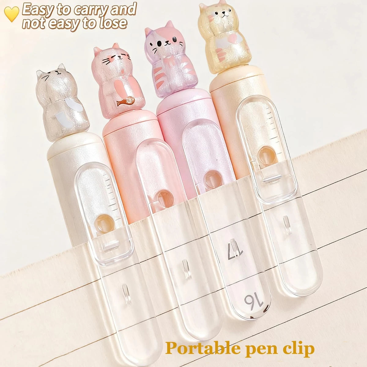 4pcs Kawaii Cat Retractable Gel Pens, Ink Fine Tip 0.5mm, Smooth Writing Cute Ballpoint Pens for Note Taking, Office School Supp