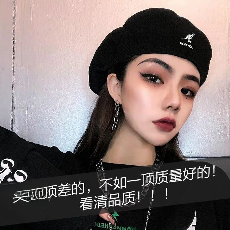 Kangaroo Beret Hat Women's Retro British Korean Trendy Painter Cap Summer Spring Animal Pattern Embroidery Versatile Fashion Hat