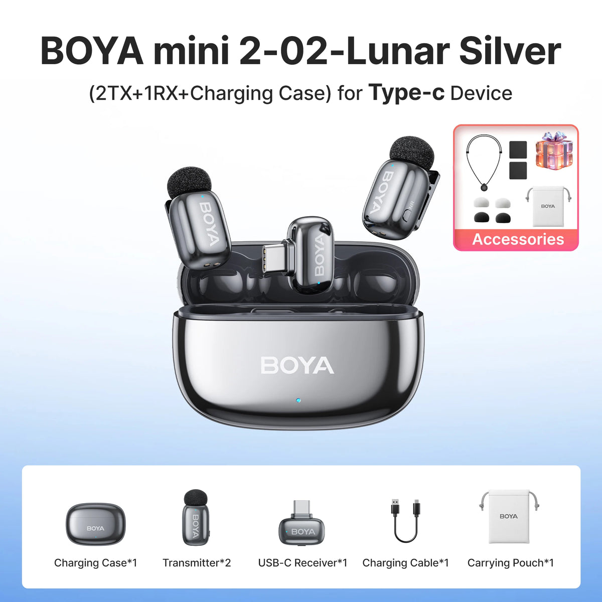 BOYA Mini 2 Wireless Lavalier Microphone With AI Noise Reduction