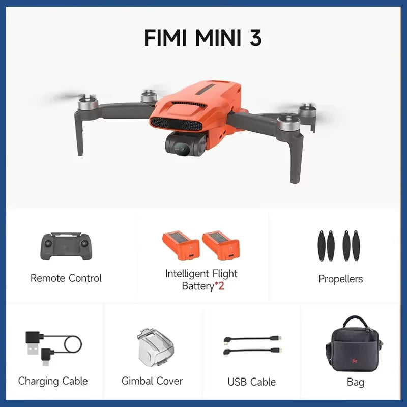 FIMI MINI 3 New Camera Drone AI Super Night Video Drone with 4k Professional Camera Strong Wind Resistance RC Quadcopter