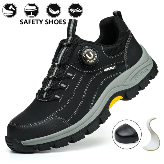 Men's Safety Shoes Steel Toe Anti-smash Anti-puncture Kevlar Midsole Slip-resistant Side Buckle Work Shoes