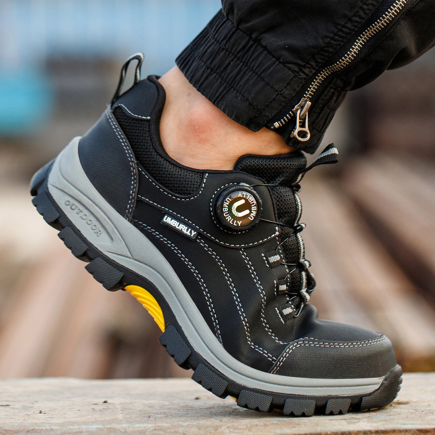 Men's Safety Shoes Steel Toe Anti-smash Anti-puncture Kevlar Midsole Slip-resistant Side Buckle Work Shoes
