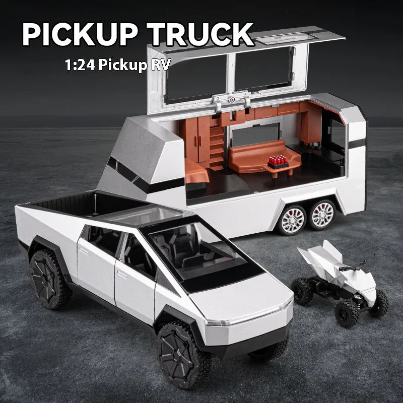 Cyber Truck Pickup Trailer RV Metal Alloy Toy Car Model Die-Casting Off-Road Vehicle Men's Gift Collection Truck Ornaments