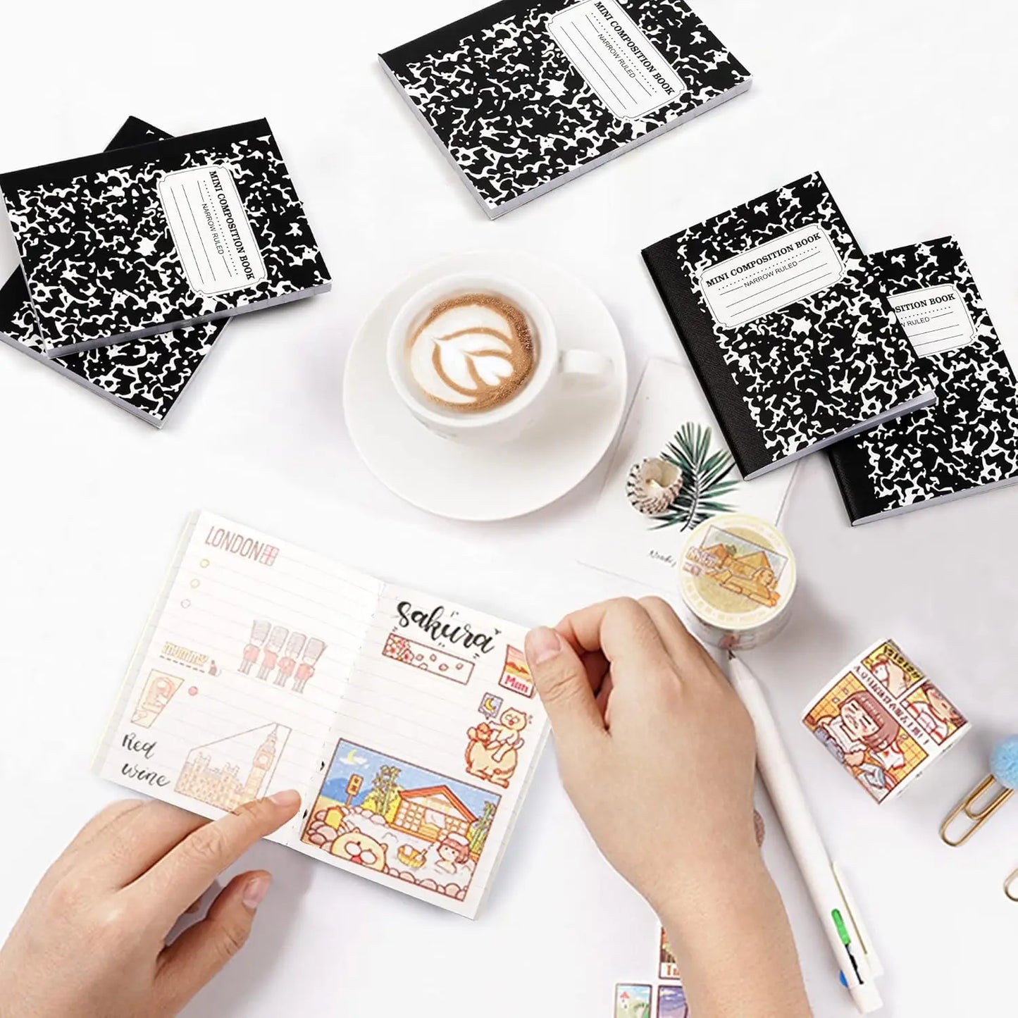 Cute Mini Composition Notebooks, 30 Pack Black Narrow Ruled Pocket Size for Kids Students Office
