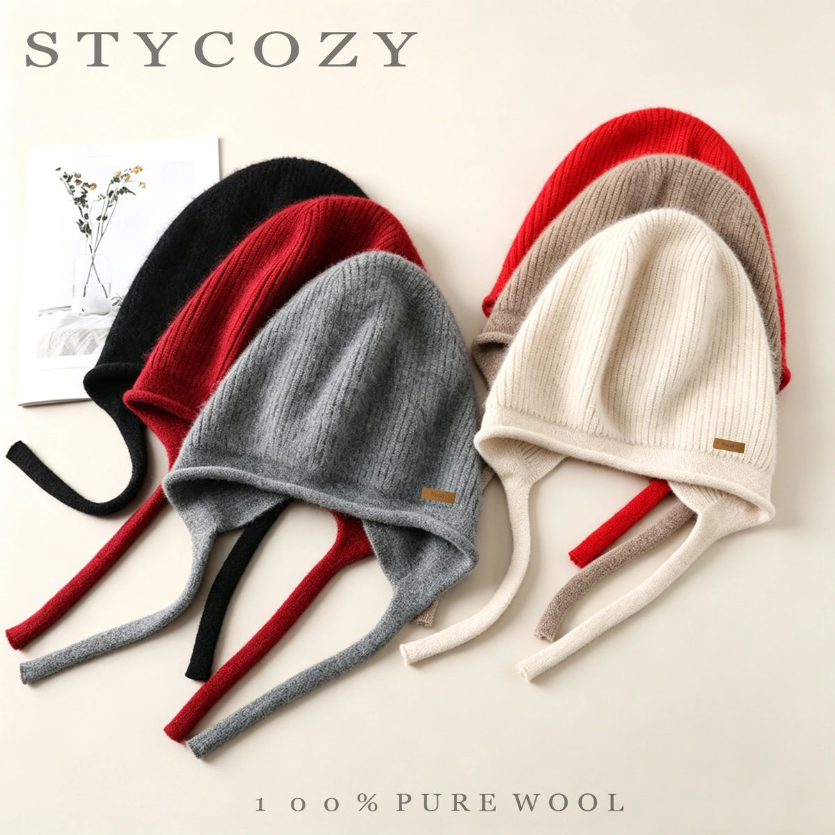 Stycozy Women's Wool Knitted Earflap Winter Hat Warm Beanie