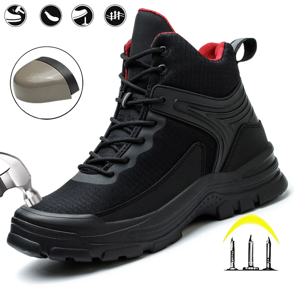 Men's Steel Toe Safety Shoes Anti-Strike Mid-Calf Protection Outdoor Safety Boots Industrial Work Footwear Comfortable Breathabl