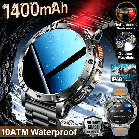Military Smartwatch With Flashlight, Waterproof Design And Heart Rate Tracking