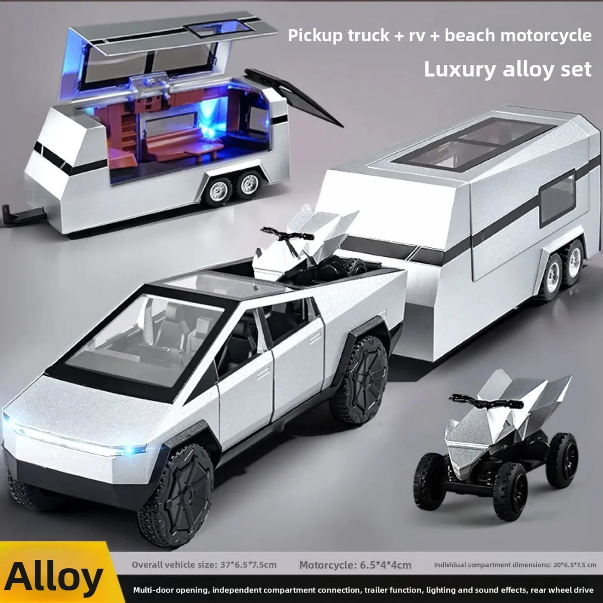Cyber Truck Pickup Trailer RV Metal Alloy Toy Car Model Die-Casting Off-Road Vehicle Men's Gift Collection Truck Ornaments