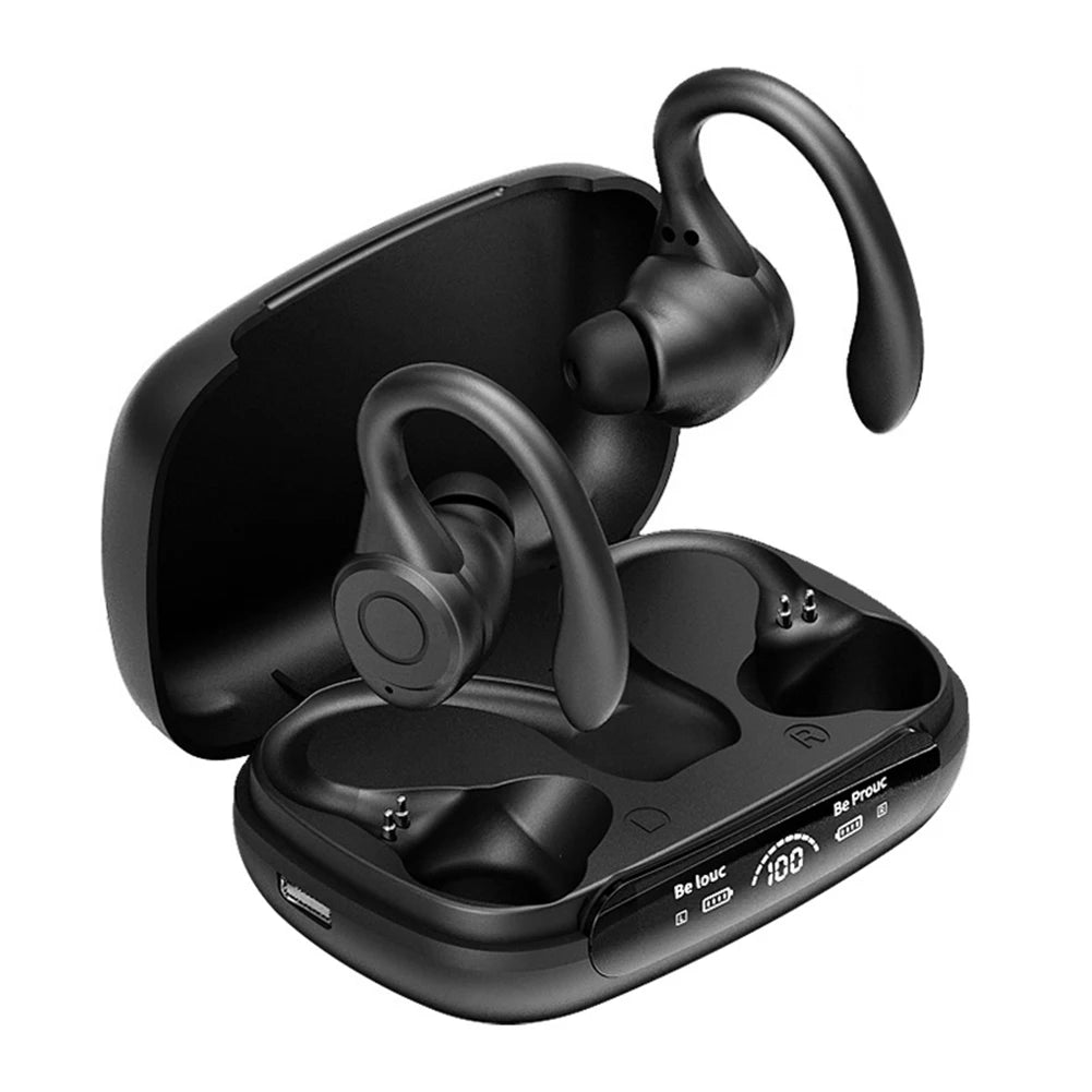 HiFi Stereo Headphones Ear Hook Waterproof Gaming Earphones Bluetooth-Compatible5.3 Power Display Comfortable for Sports Running