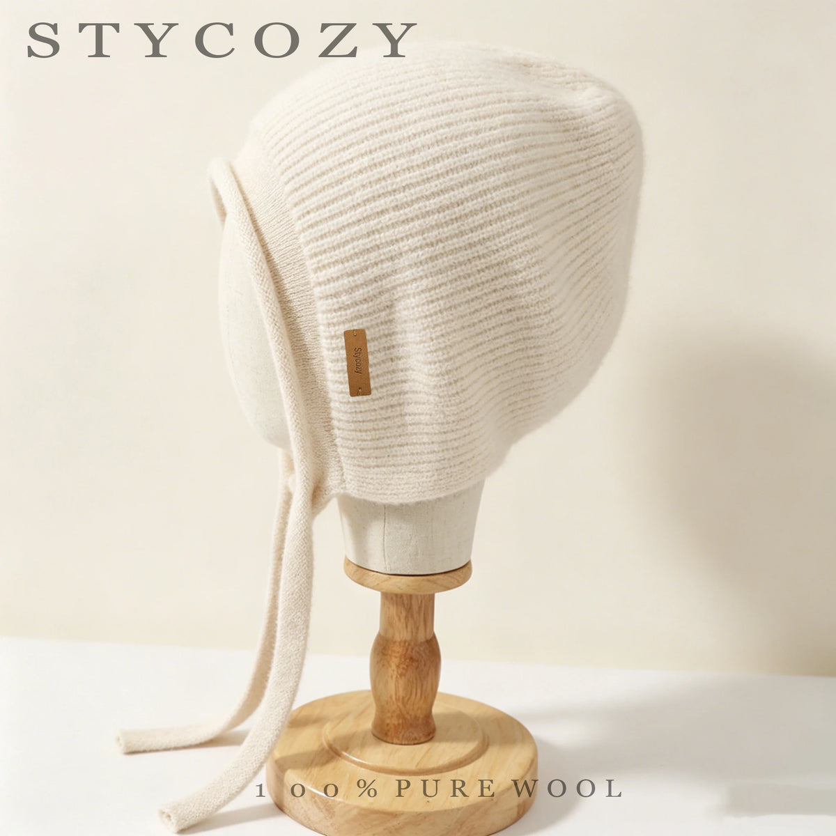 Stycozy Women's Wool Knitted Earflap Winter Hat Warm Beanie