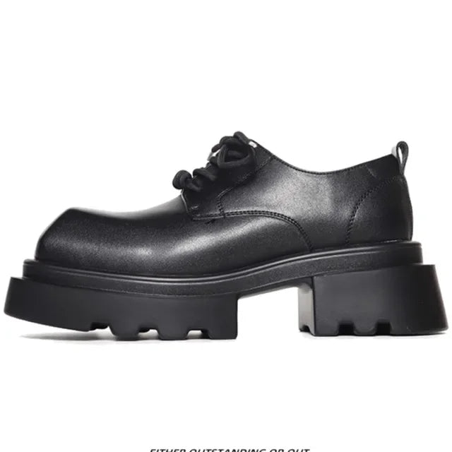 Men's Casual Derby Shoes Thick Bottom Leather Oxford Shoes Comfortable Breathable round Toe High Sensation 7CM Heel Increase