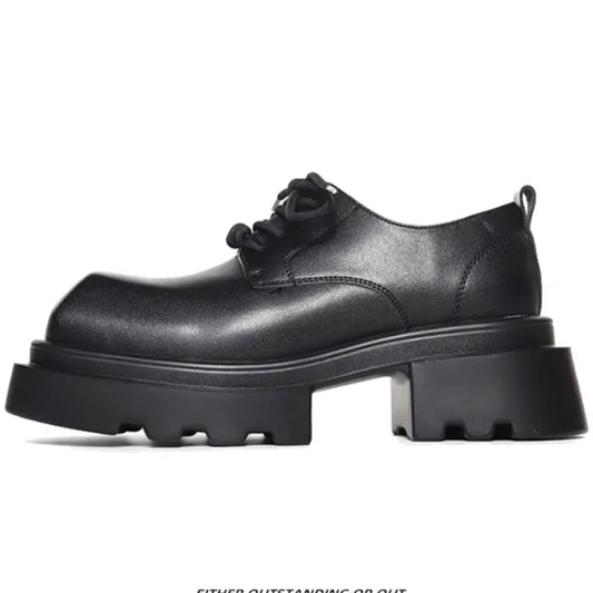 Men's Casual Derby Shoes Thick Bottom Leather Oxford Shoes Comfortable Breathable round Toe High Sensation 7CM Heel Increase