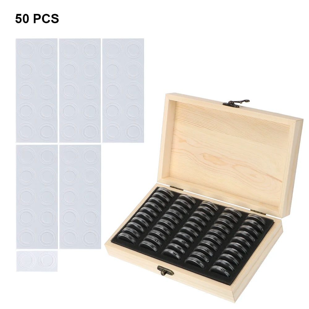 Wooden Coin Storage Box Adjustable Pad Holds 20 To 100