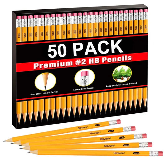 50 Pack Pencils 2PreSharpened HB Pencil Bulk with Top Erasers, Great Set for Office, School, and Classroom Supplies