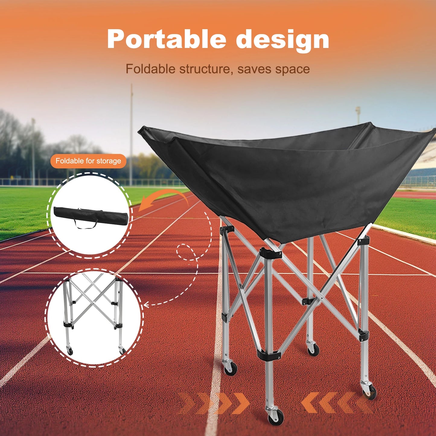 Collapsible Hammock Ball Cart with Wheels Volleyball Cart Volleyball Training Equipment Ball Holder for Volleyball Basketball