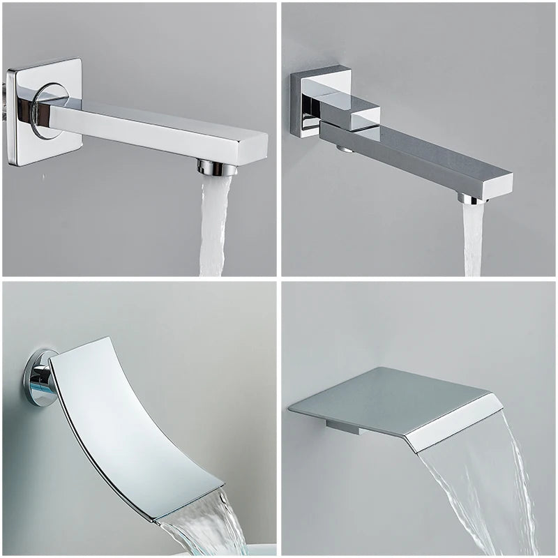 Chrome Concealed Shower Faucet System 2-way Rainfall Bathroom Mixer Bathtub Tap with Hand Sprayer