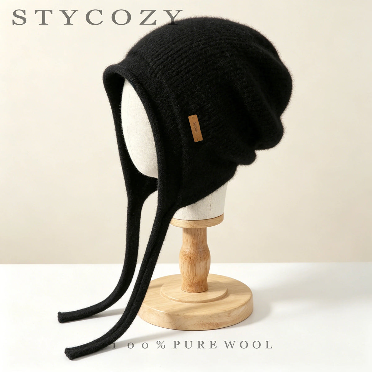Stycozy Women's Wool Knitted Earflap Winter Hat Warm Beanie