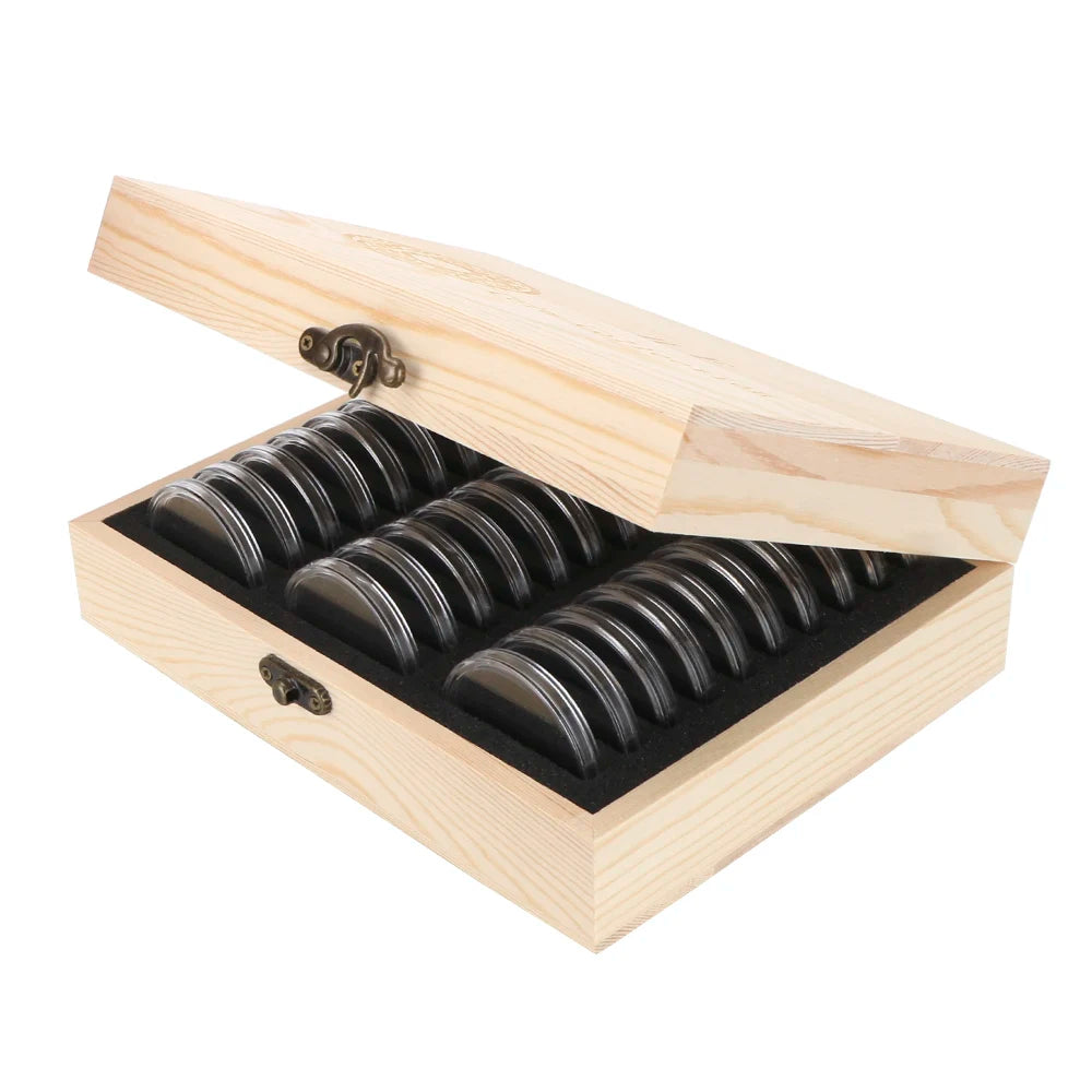 Wooden Commemorative Coin Storage Box With Adjustable Pad For Coins