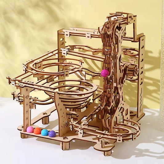 3D Wooden Puzzle Electric Track Device Marble Run Set Counter Current Compass Model Kit Science Ball Maze Assembly Gift for Kids
