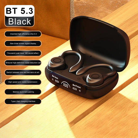 HiFi Stereo Headphones Ear Hook Waterproof Gaming Earphones Bluetooth-Compatible5.3 Power Display Comfortable for Sports Running
