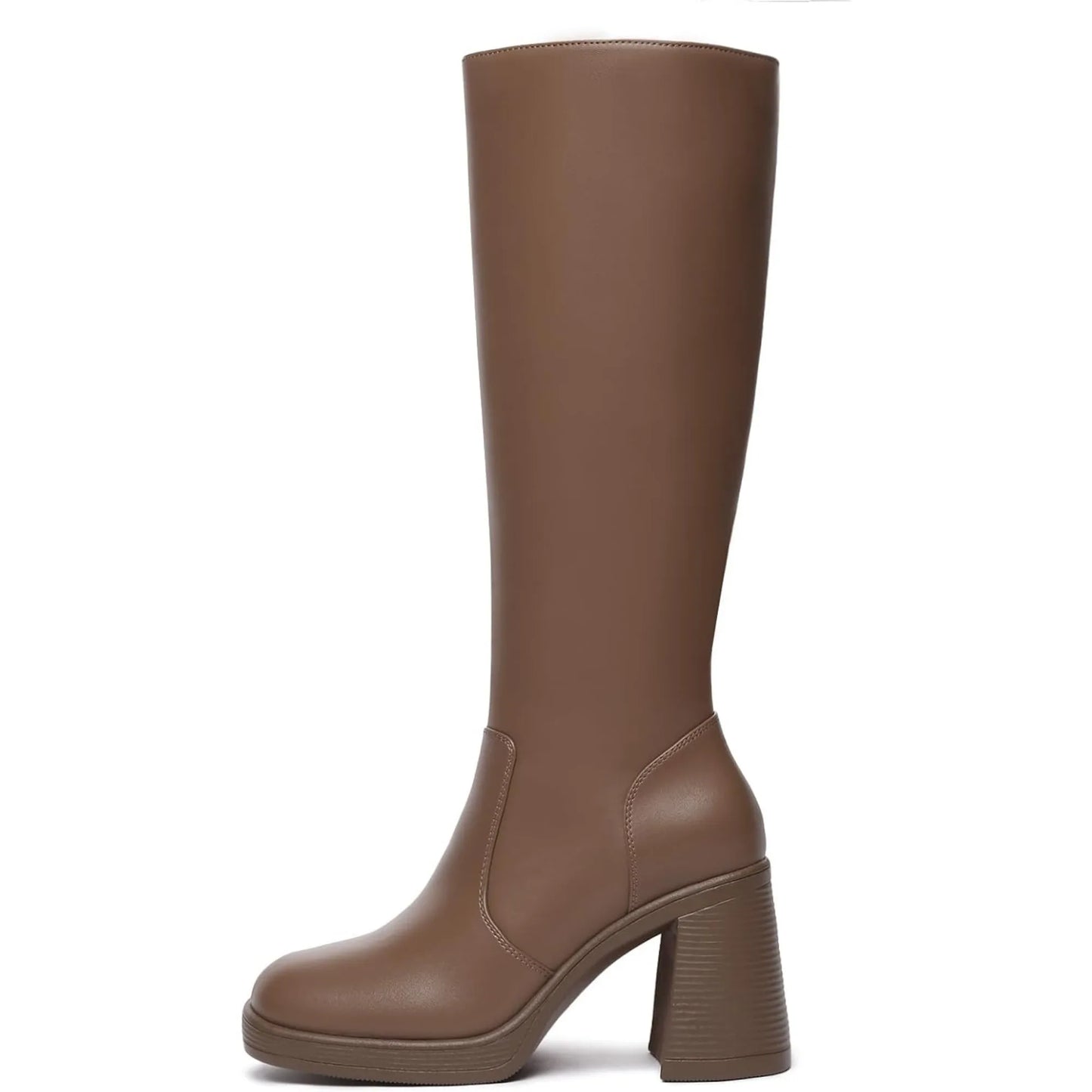 Black Knee High Boots for Women Platform Tall Boots Fashion Square Toe Chunky Heeled Booties