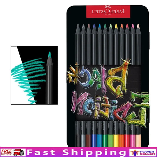 Black Edition Colored Pencils 12 Count Eco-Friendly Art Supplies Pre-Sharpened Soft Core Ergonomic Drawing Tools Adult Coloring